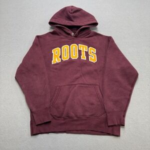 Roots Athletic Hoodie Men's Medium Burgundy Fleece Lined Pullover Collegiate